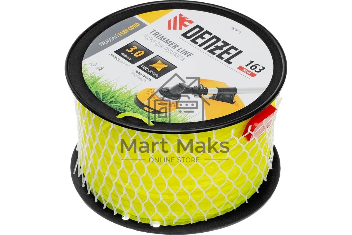 Леска для триммера Denzel витой квадрат, 3,0мм х 163м, на DIN катушке FLEX CORD