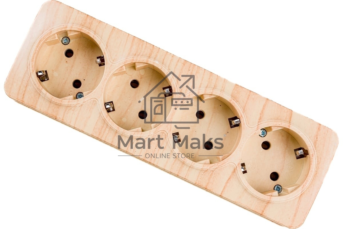 Розетка 4-м ОП GLORY РС24-3-ХС 16А с заземл. сосна IEK ERH41-K34-16