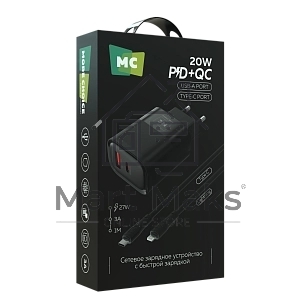 Зарядное устройство MORE CHOICE (4620202555557) NC81i СЗУ 1USB+1Type-C 3.0A PD 20W+ QC3.0, черный