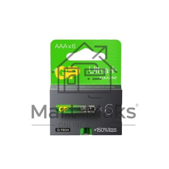 Алкалиновые батарейки c технологией G-tech GP Ultra Plus Alkaline 24А AАA - 6 шт. на блистере