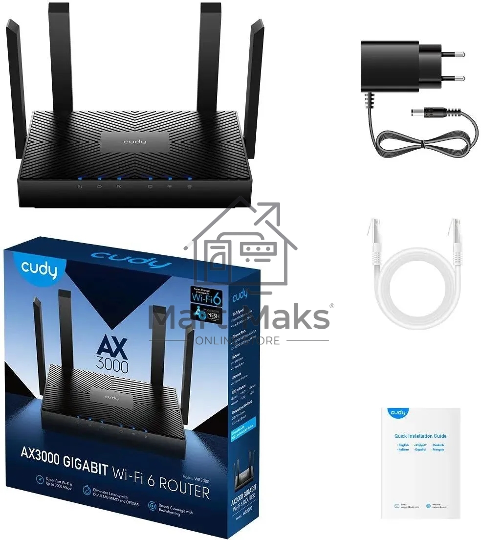 Роутер Cudy WR3000 AX3000 10/100BASE-TX/Wi-Fi черный