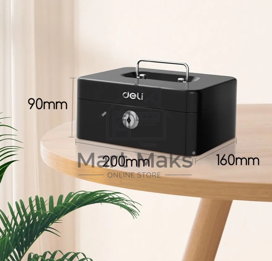 Ящик для денег Deli ET500 90x200x160 черный металл 1.2 кг
