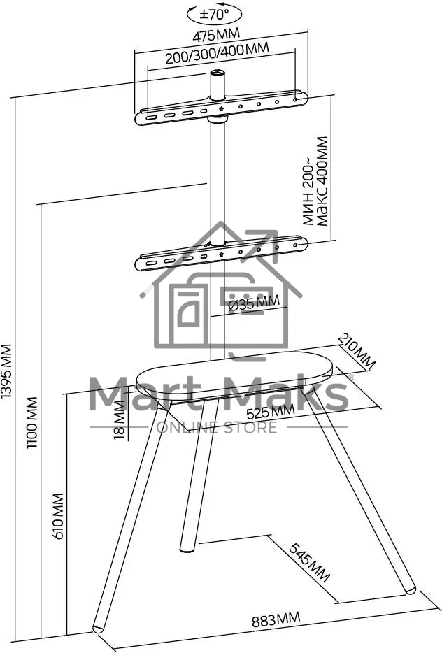 Подставка для телевизора Cactus CS-ST2844GY темно-серый, 43