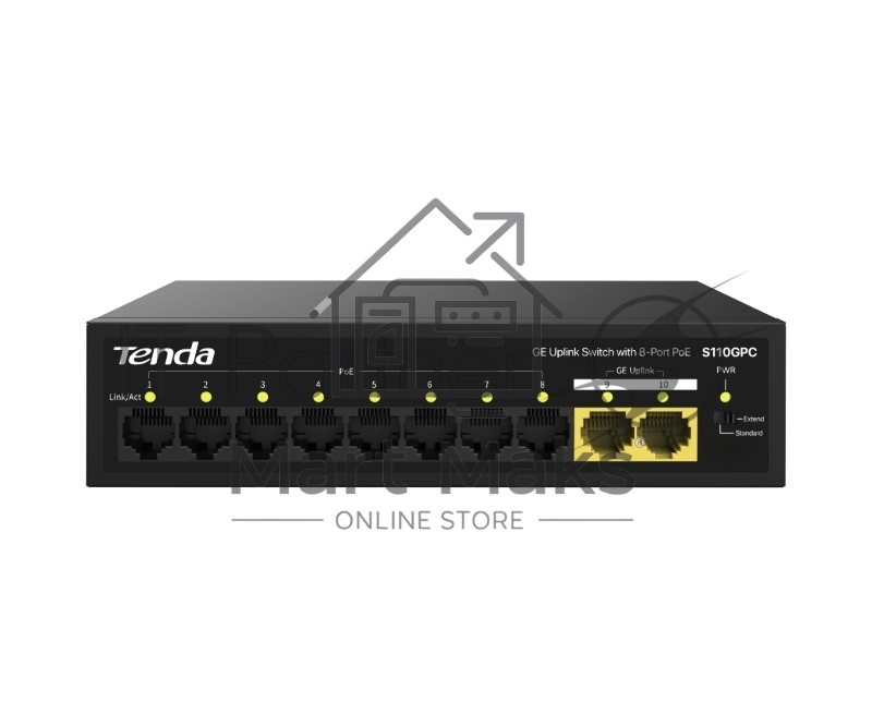 Коммутатор Tenda S110GPC, 8×100 Мбит/с PoE + 2×1 Гбит/с, неуправляемый