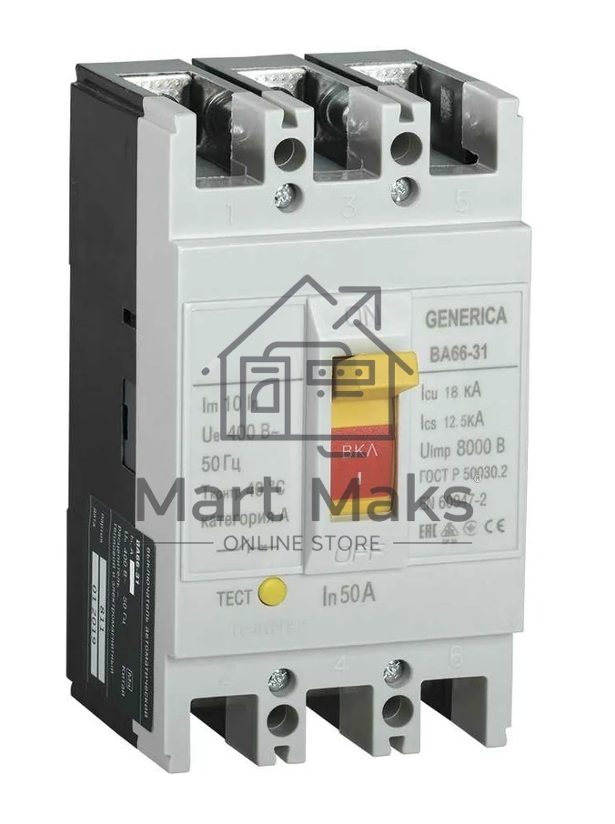Выключатель автоматический IEK ВА66-31, 3P, 50А, 18кА, GENERICA