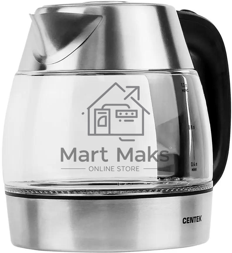 Чайник Centek CT-0018, 1.2л, 1600Вт, стекло, серебристый