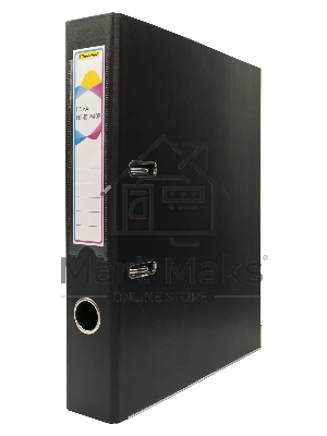 Папка-регистратор Silwerhof 1890082 A4 50мм, двусторонний ПВХ, черный, металлическая окантовка, сборная, сменный карман на корешке