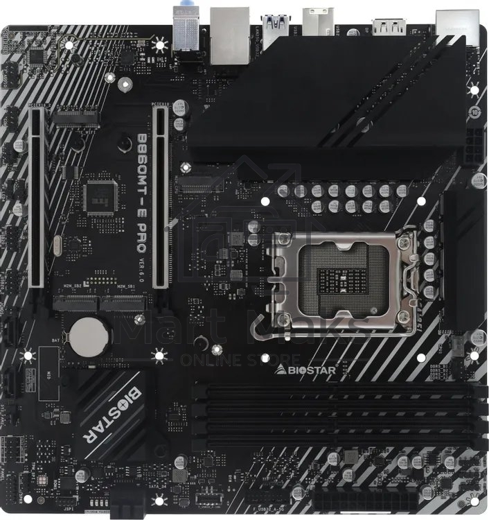 Материнская плата Biostar B860MT-E PRO, LGA1851, Intel B860, 4xDDR5, 4xSATA 6Gb/s, 3xM.2, 1xPCIe 5.0 x16, 1xPCIe 4.0 x16, 1xHDMI, 2xDisplayPort, 1x2.5Gb LAN, 4xUSB 3.2 Gen2, 2xUSB 2.0, 3x3.5 мм, 7.1, microATX