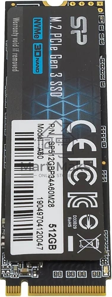 Накопитель SSD Silicon Power P34A60, 512GB, M.2 2280, PCIe 3.0 x4, NVMe, R/W 2200/1600