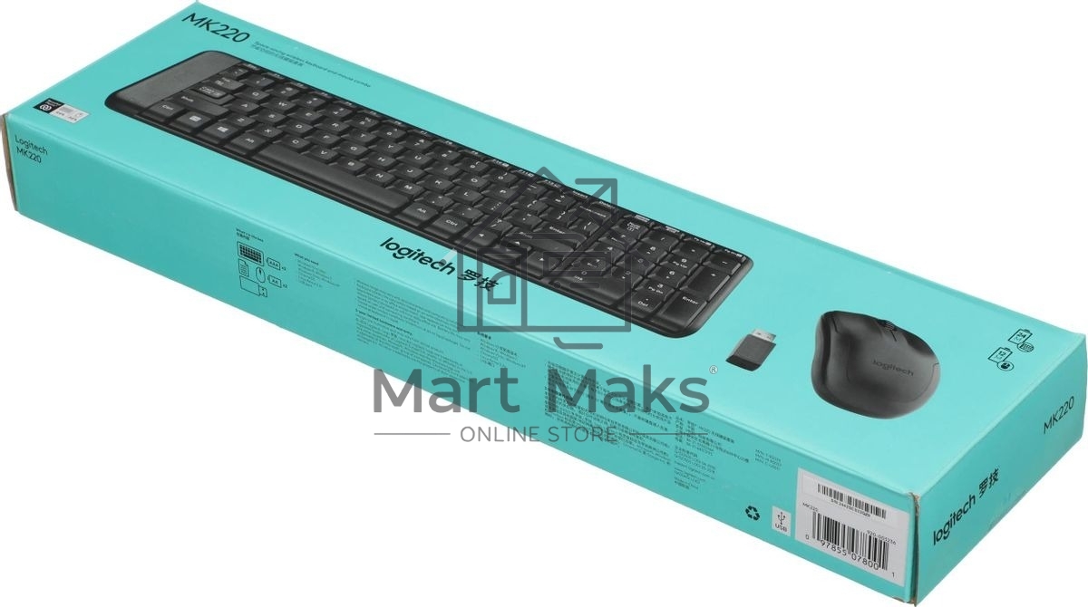 Комплект клавиатура+мышь Logitech MK220 беспроводной, USB, 1000 DPI, чёрный