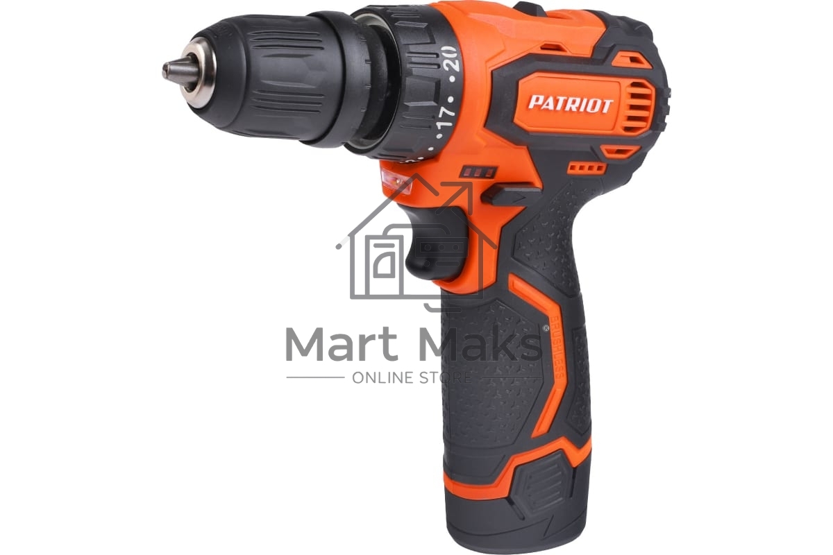 Дрель-шуруповерт Patriot BR 368Li, Аккумуляторная, 12В, 2 АКБ, Кейс