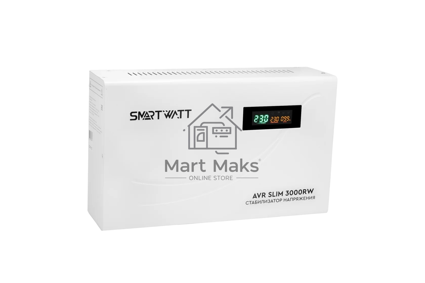 Настенный стабилизатор напряжения SMARTWATT AVR SLIM 3000RW (100W - 260W, 3000VA, 3 кВт, 50 Гц, LED-дисплей, релейный, Н