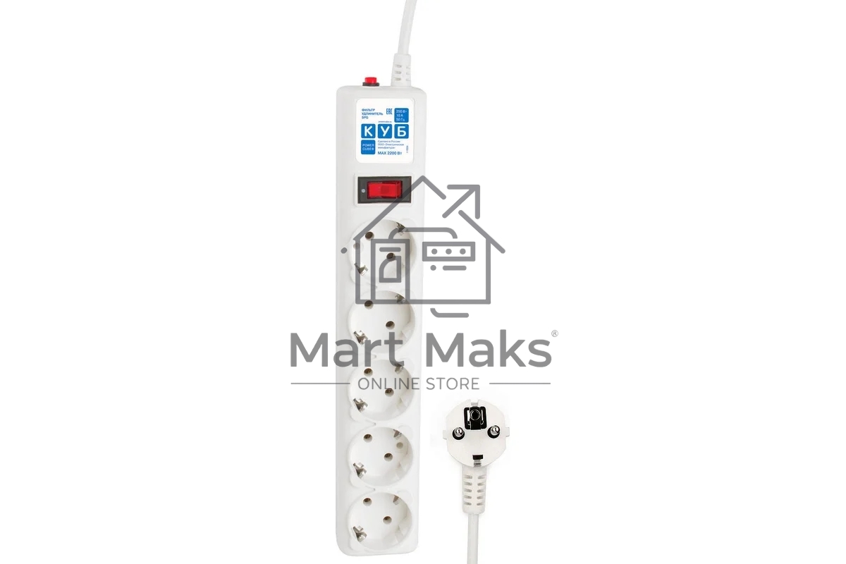 Фильтр-удлинитель, PC 0,5м 5р, бел. 10А, SPG-B-0,5M-WHITE