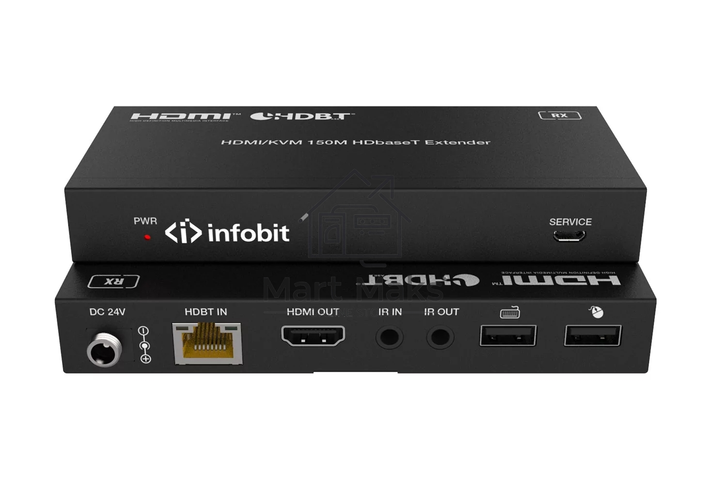 Удлинитель сигнала Infobit E150SK HDBaseT (Tx и Rx), HDMI 18,0 Гбит/с, 150 м для 1080p, 120 м для 4K/60 Гц., KVM, Двунаправленный ИК и RS232, POC, HDCP 2.2, Комплект.
