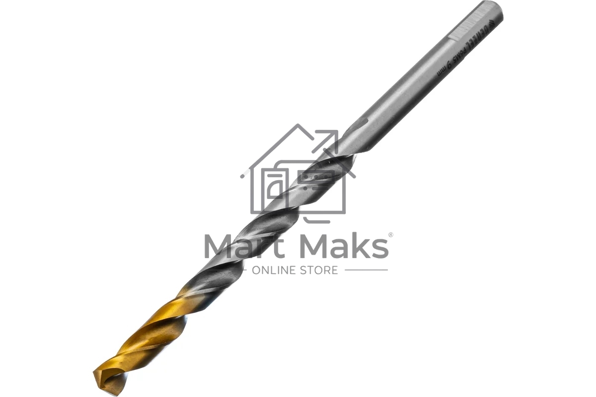Сверло спиральное по металлу Denzel 9 х 175 мм, Р6М5, Golden Tip, удлиненное