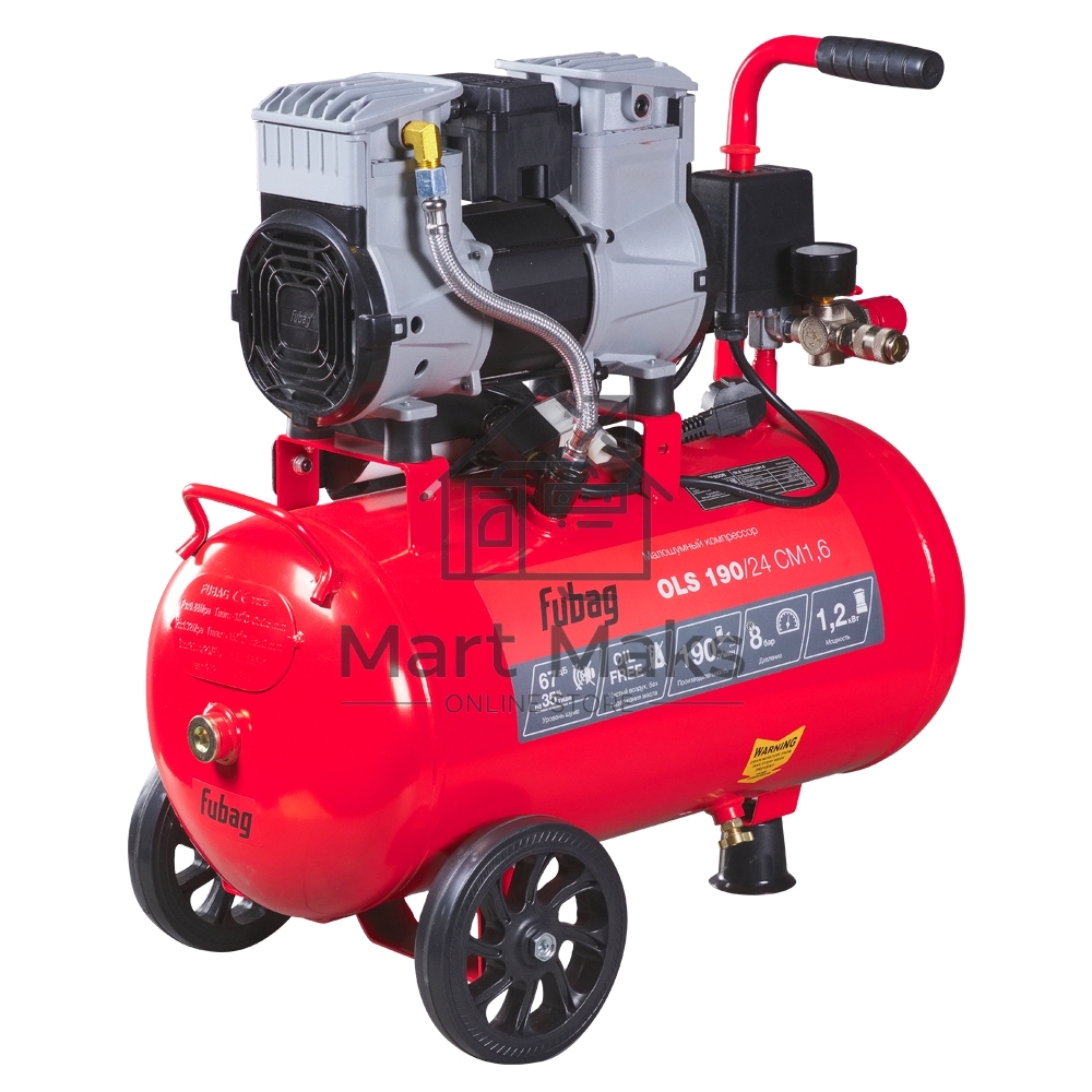 Компрессор поршневой Fubag OLS 190/24 CM1.6 безмасляный, 190 л/мин, 24 л, 1200 Вт, красный/черный