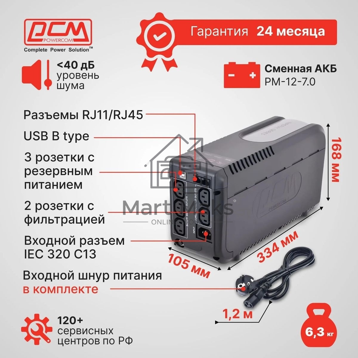 Источник бесперебойного питания Powercom Imperial IMD-625AP 375Вт 625ВА черный