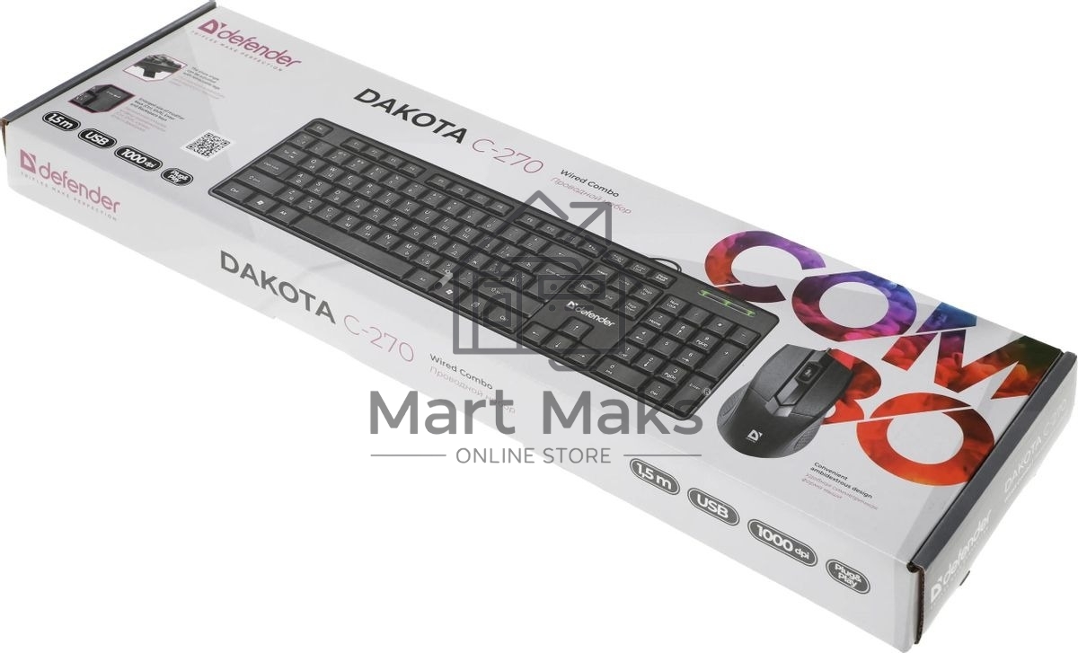 Комплект клавиатура+мышь Defender Dakota C-270 проводной, USB, 1000 DPI, чёрный