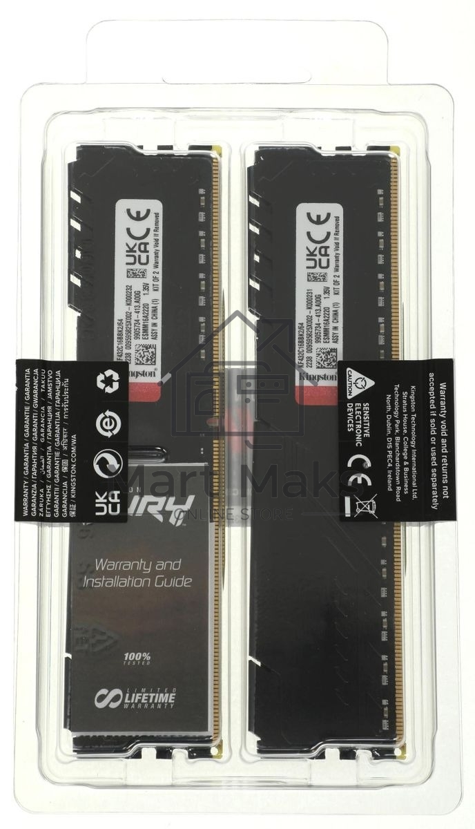 Оперативная память Kingston Fury Beast, DDR4, 64GB (2x32GB), 3200MHz, CL16, DIMM, черный