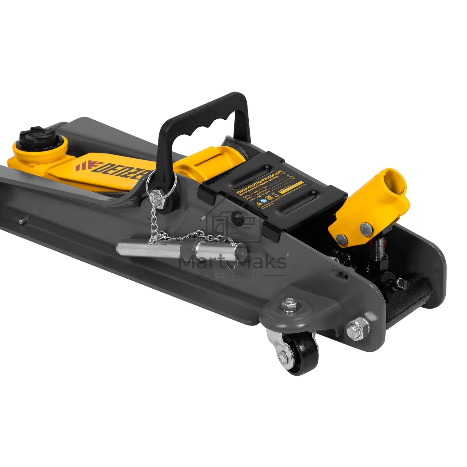 Домкрат гидравлический подкатной с фиксатором Denzel 2,5 т,85-385 мм, в пласт. кейсе