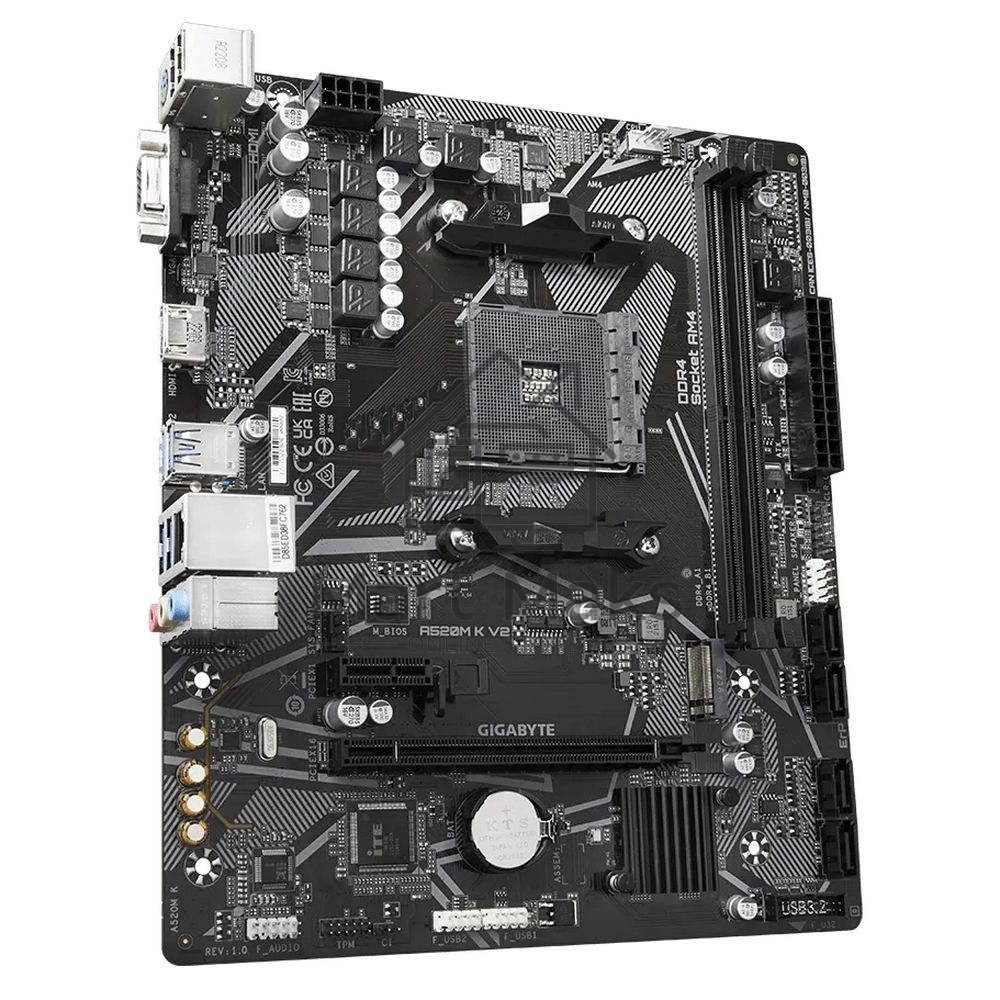 Материнская плата Gigabyte A520M K V2 (V1.1), AM4, AMD A520, 2xDDR4, 4xSATA, 1xM.2, 1xPCIe 3.0 x16, 1xHDMI, 1xVGA, 1x 1Gb LAN, 2xUSB-A 2.0, 4xUSB 3.2 Gen 1, 3x3.5 мм, 7.1, mATX