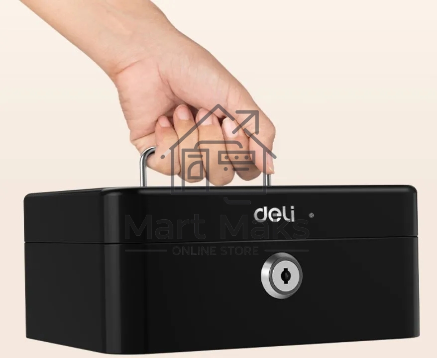 Ящик для денег Deli ET500 90x200x160 черный металл 1.2 кг