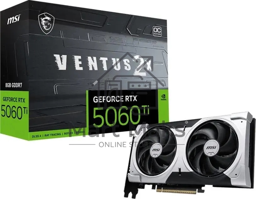 Видеокарта MSI RTX5060Ti 8G VENTUS 2X OC PLUS GeForce RTX5060TI 8Gb 128bit GDDR7 2617/28000 HDMIx1 DPx3 HDCP Ret