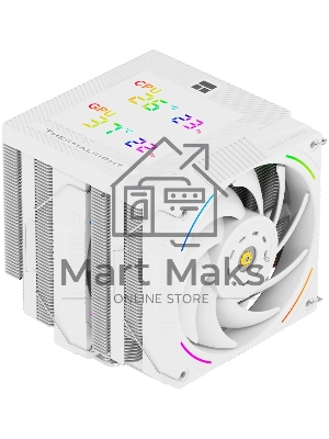 Кулер для процессора Thermalright Phantom Spirit 120 Digital SNOW (4-pin PWM, LED temp., 160mm, Ni/CU, 7x6mm, ARGB, 2x120mm, 69CFM, 27dBA, 2150RPM, S: 1851, 1700, 1200, 115X, AM5, AM4, white)