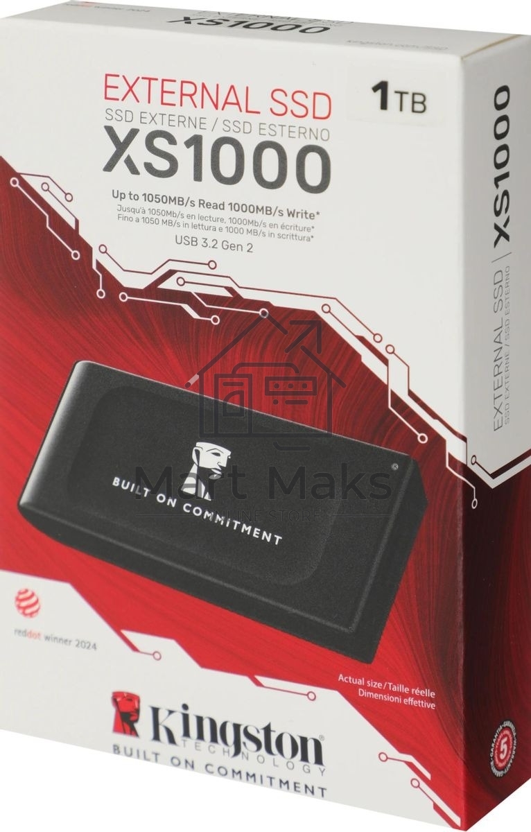 Внешний SSD Kingston XS1000, 1TB, USB 3.2 Gen 2 Type-C, R/W 1050/1000, черный