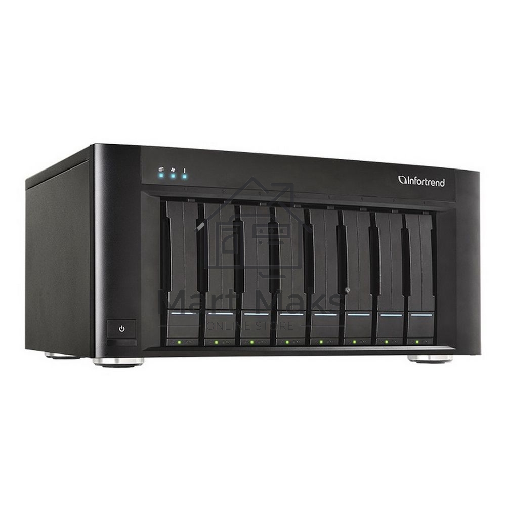 Система хранения данных Infortrend EonStor GSe Pro 100 8bay. Intel Atom 2.4GHz 4C CPU, 1x4GB non-ECC, 4x1GbE(RJ45), 2x USB 2.0, 2x USB 3.0, 1x Host Board slot, 1xPSU and 8 drive trays (GSe Pro 108-C)