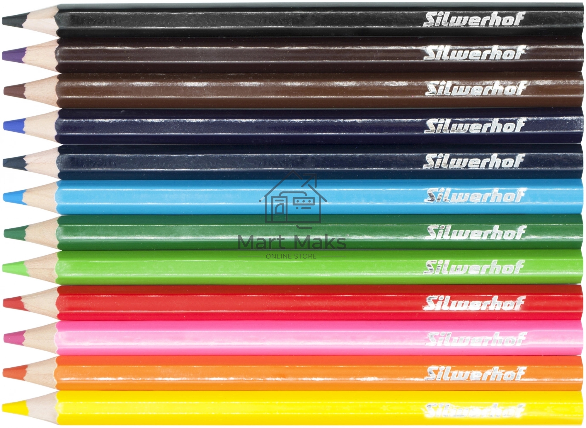 Карандаши цветные Silwerhof Create Jumbo 6мм, шестигранный профиль, дерево, ассорти, 12 цветов, коробка с европодвесом