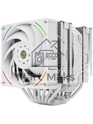 Кулер для процессора Thermalright Royal Pretor 130 Ultra White (4-pin PWM, 158mm, Ni/Cu, 7x6mm, 1x120mm ARGB +1x130mm, 69CFM/81.88CFM, 27dBA/28.3dBA, 2150RPM/1750RPM, S: 1200, 1700, 1851, 115X, 2011, 2066, AM4, AM5, white)