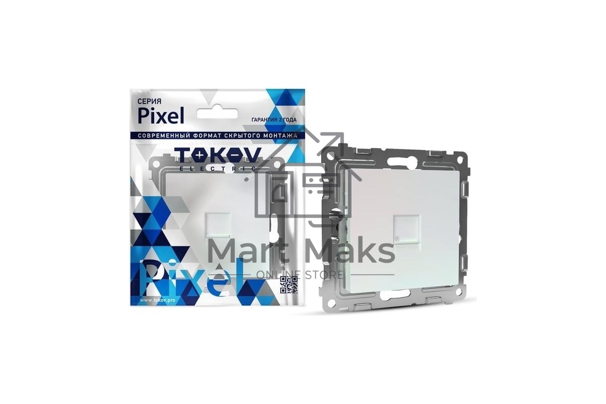Розетка телефонная 1-м TOKOV ELECTRIC СП Pixel RJ11 механизм перламутр.