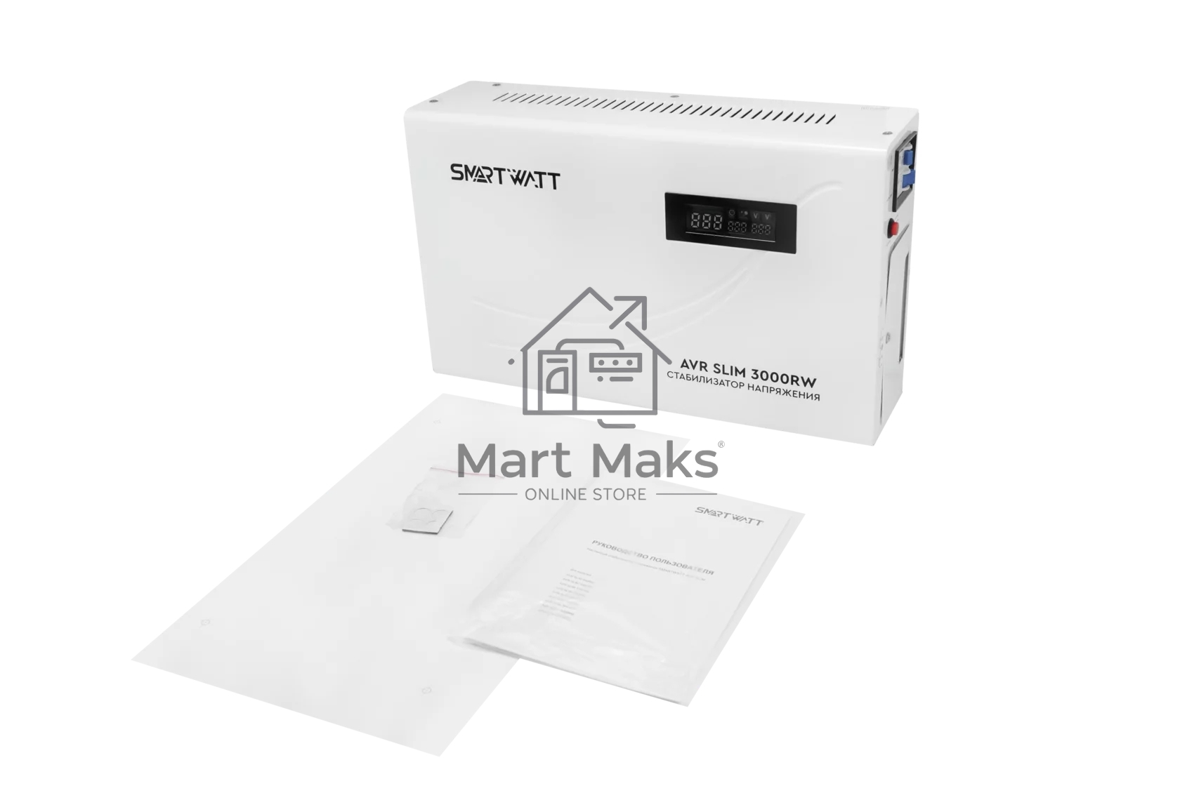 Настенный стабилизатор напряжения SMARTWATT AVR SLIM 3000RW (100W - 260W, 3000VA, 3 кВт, 50 Гц, LED-дисплей, релейный, Н