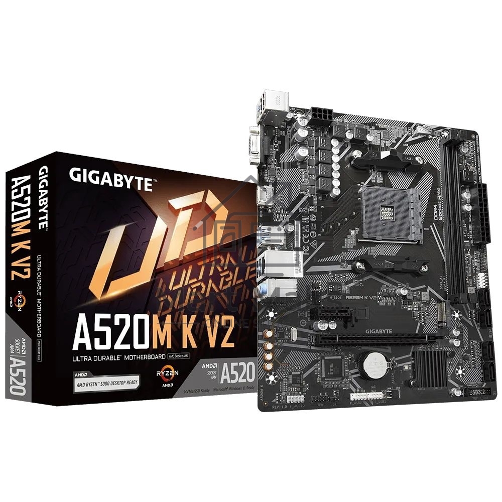 Материнская плата Gigabyte A520M K V2 (V1.1), AM4, AMD A520, 2xDDR4, 4xSATA, 1xM.2, 1xPCIe 3.0 x16, 1xHDMI, 1xVGA, 1x 1Gb LAN, 2xUSB-A 2.0, 4xUSB 3.2 Gen 1, 3x3.5 мм, 7.1, mATX