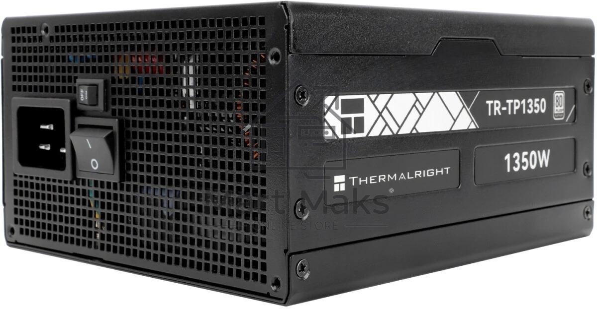 Блок питания Thermalright, 1350W 80+ Platinum (ATX, 3.0, PCIe 5.0, Full modular, 1x24(20+4)pin 600mm, 2xCPU 8(4+4)pin, 2xPCIe*2 8(6+2)pin, 2x12VHPWR PCIe 5.0 12+4pin 600mm, 6xSATA, 5xMOLEX4pin, Active, 120x120mm, 170x150x86mm, OPP, OVP, OTP, OCP, SCP, bla