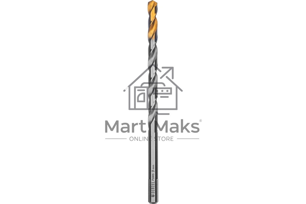 Сверло спиральное по металлу Denzel 9 х 175 мм, Р6М5, Golden Tip, удлиненное