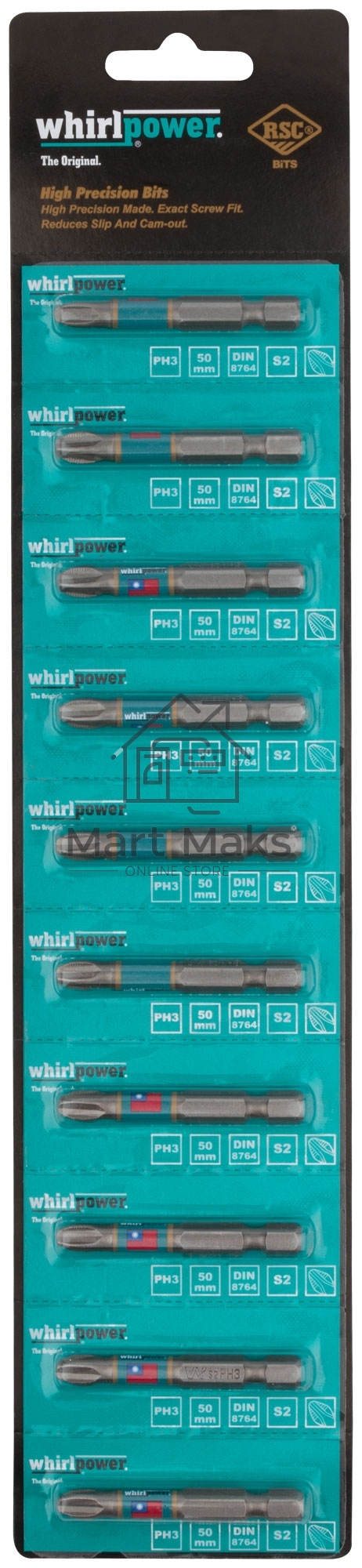 Биты WP, сталь S2, с насечкой, Профи, 50 мм PH3, 10 шт.