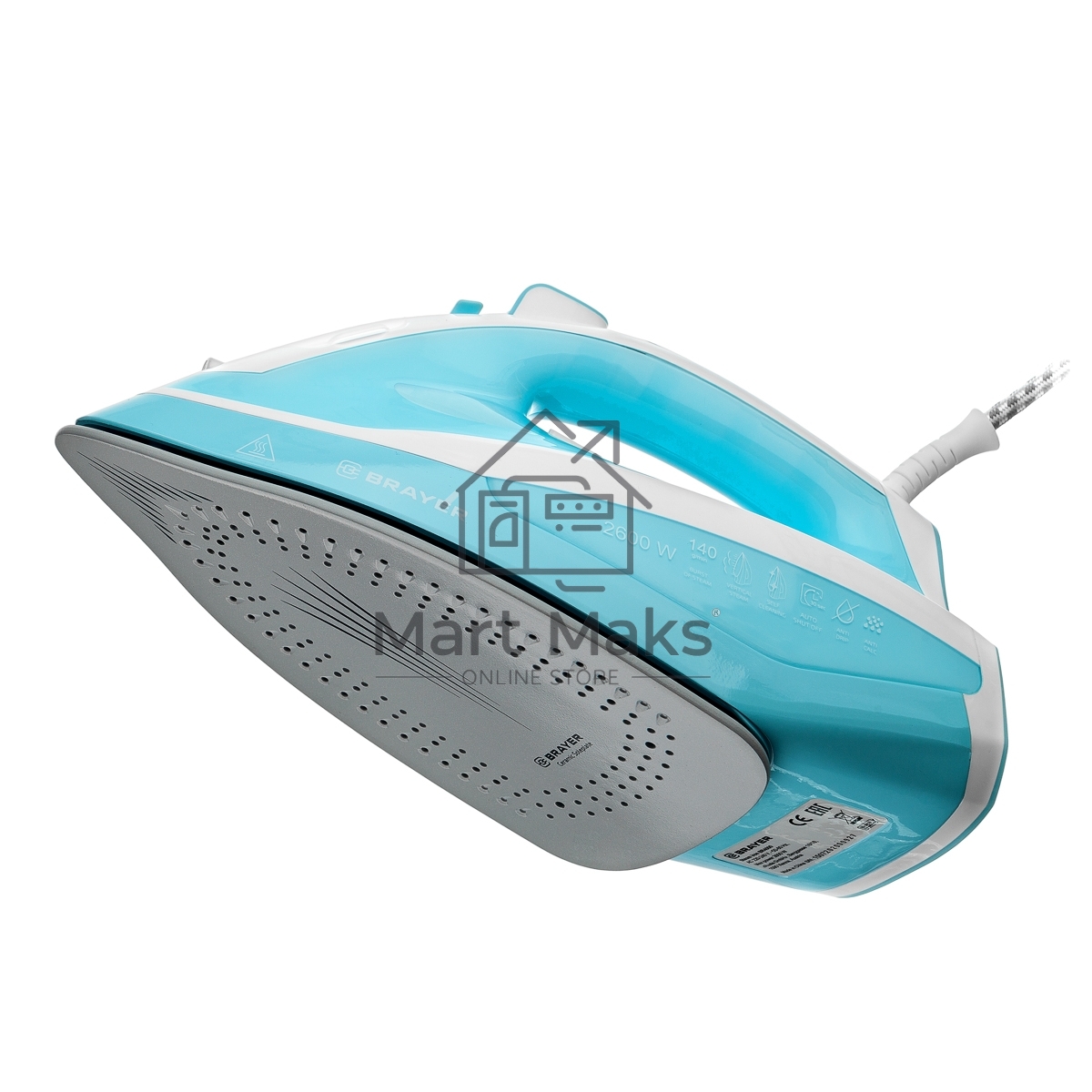 Паровой утюг 4000BR BRAYER 2600 Вт, керамич. автооткл.,Пар 140 г/м LED, и, антикапля, cпрей.