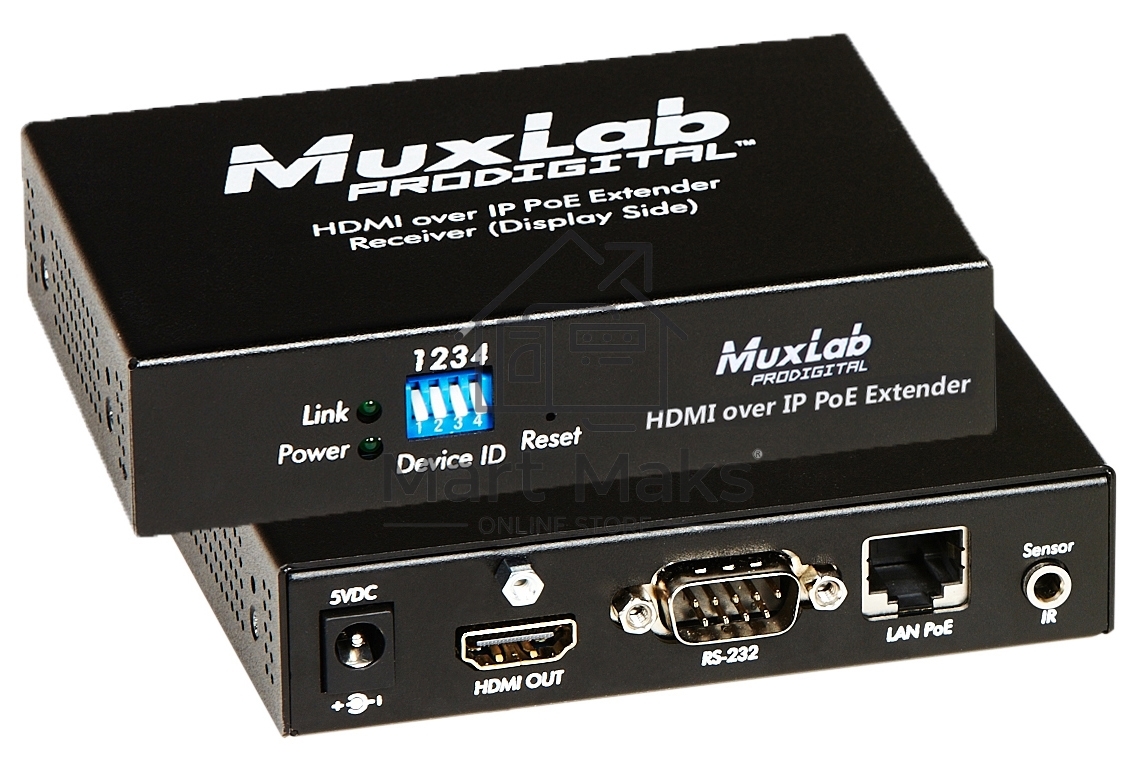 Приемник-декодер MuxLab 500754-RX HDMI / RS232 over IP с PoE, сжатие MJPEG, с функцией видеостены