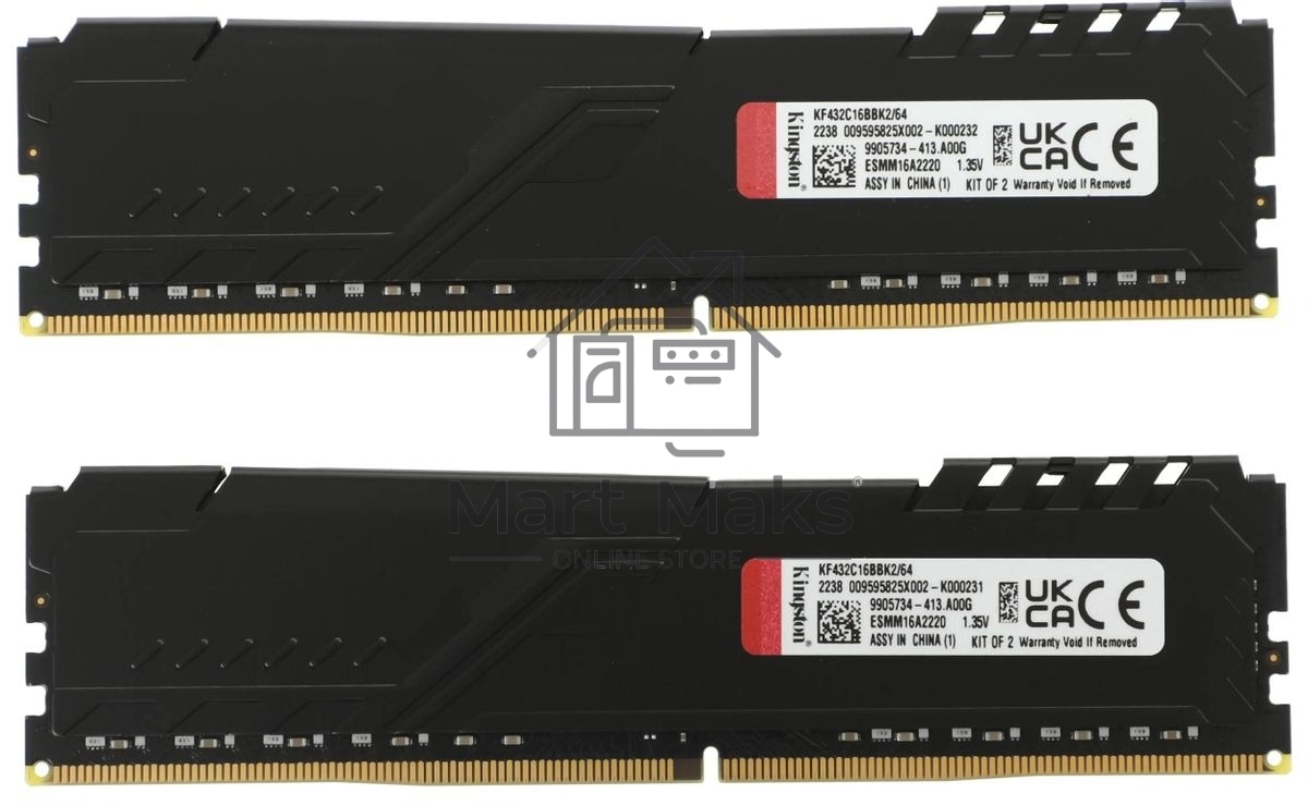 Оперативная память Kingston Fury Beast, DDR4, 64GB (2x32GB), 3200MHz, CL16, DIMM, черный