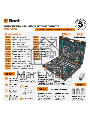 Набор ручного инструмента Bort BTK-142U