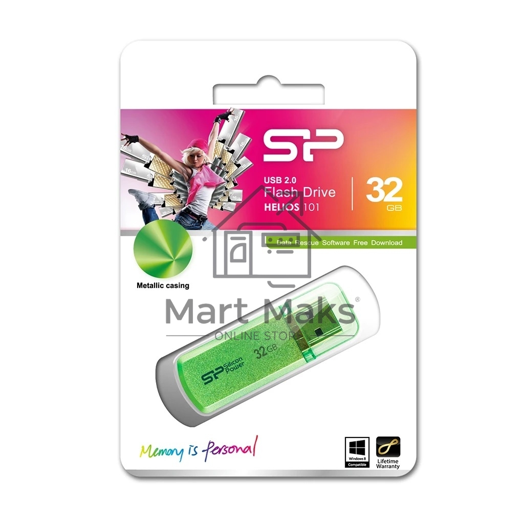 Флешка USB R/W Silicon Power R/W 32Gb Helios 101 SP032GBUF2101V1N USB2.0 зеленый