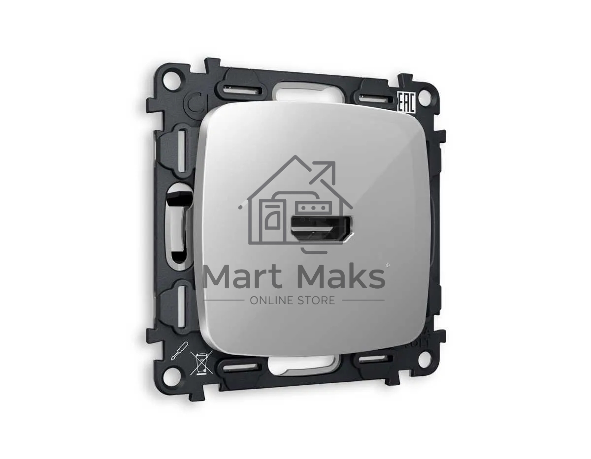 Комплект механизма розетки HDMI 2.0 OMEGA Серебро глянец 40V/500mA 2.0GHz 5-18Gbit/s QUANT (OP4140, VM222) MO414010