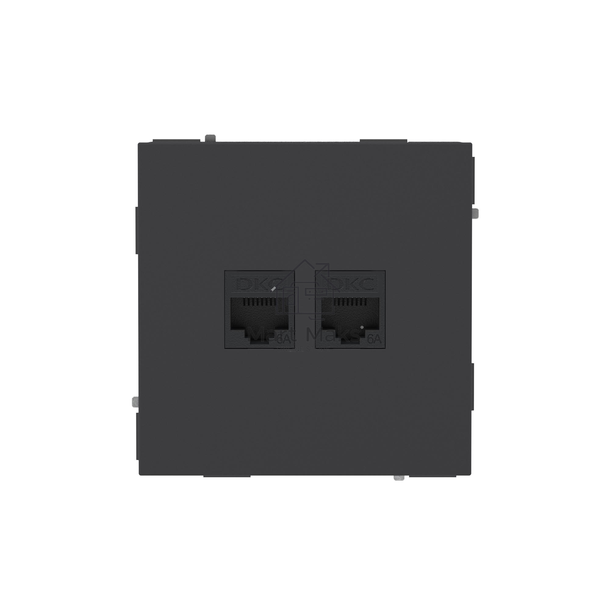 Компьютерная розетка RJ-45 без шторки, кат.6А двойная, KANT, черный уголь