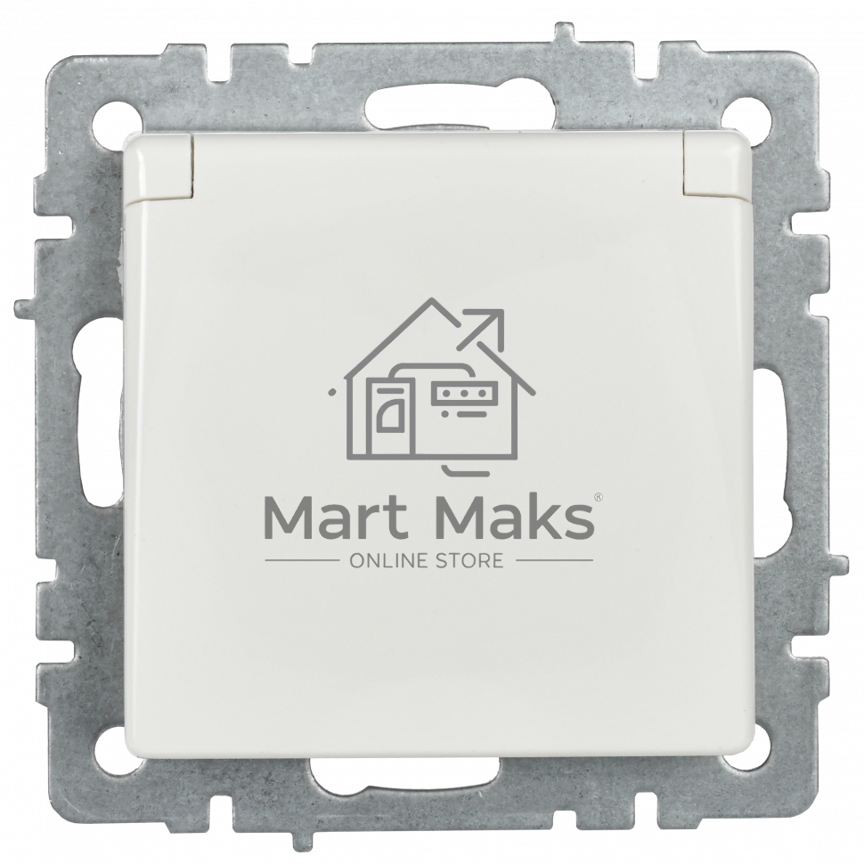 Розетка 1-местная IEK BRITE РСбш10-3-БрБ (BR-R16-16-K01) с заземлением, с защитными шторками и крышкой, 16А, IP20, белый
