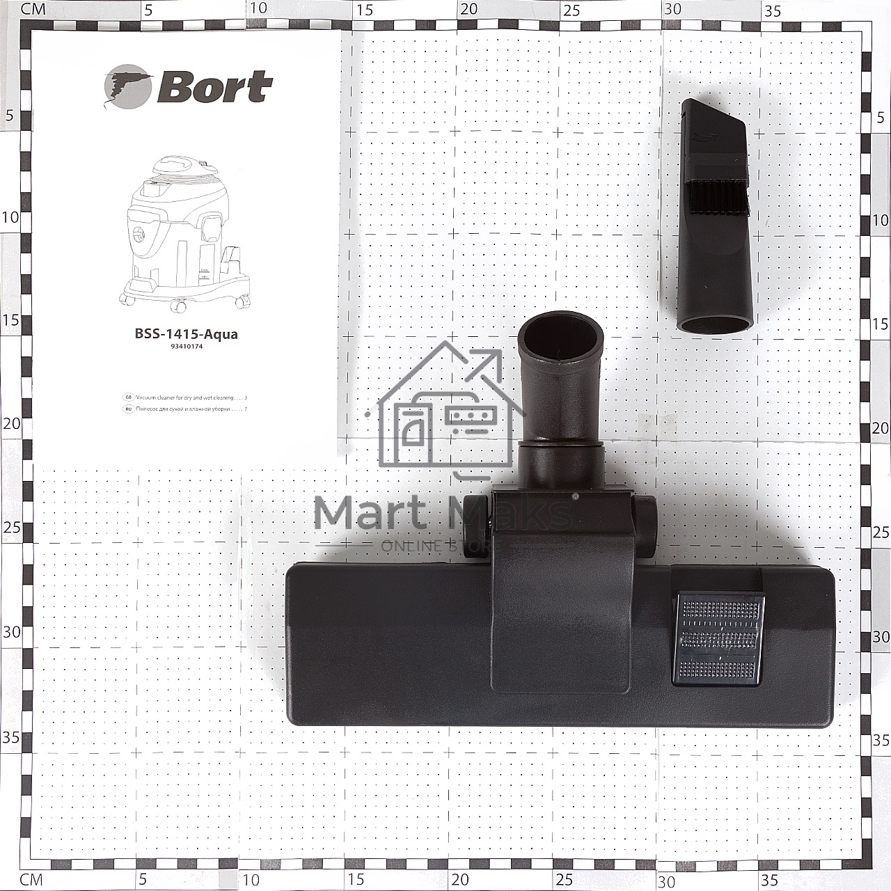 Строительный пылесос Bort BSS-1415-Aqua черный/синий, 200/1400 Вт, уборка сухая/влажная, пылесборник мешок/контейнер, 15 л