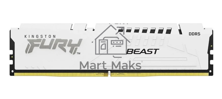 Оперативная память Kingston Fury Beast, DDR5, 16GB (1x16GB), 5200MHz, CL36, DIMM, с радиатором, белый
