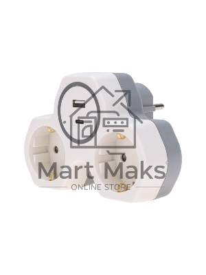 Двойник Rexant электрический (разветвитель) 16А с/з + USB-A + USB-C с защитными шторками, белый