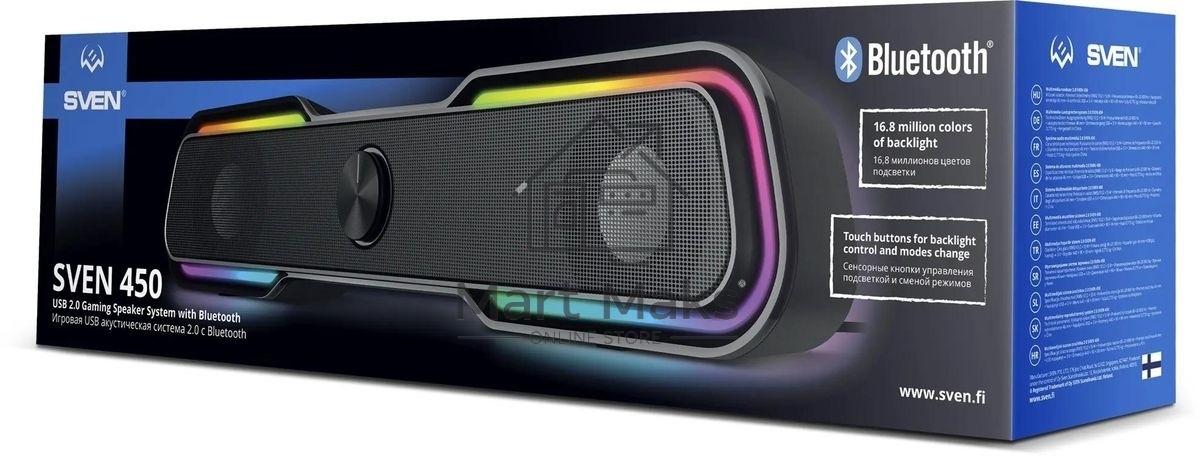 Акустическая система SVEN 450 2.0 (2x5W, Bluetooth, RGb-подсветка) черная